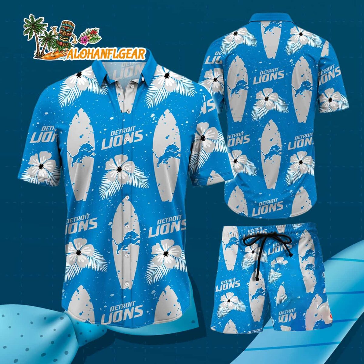 Detroit Lions Flower Pattern Hawaiian Shirt And Shorts Football Summer Hawaiian Set 3