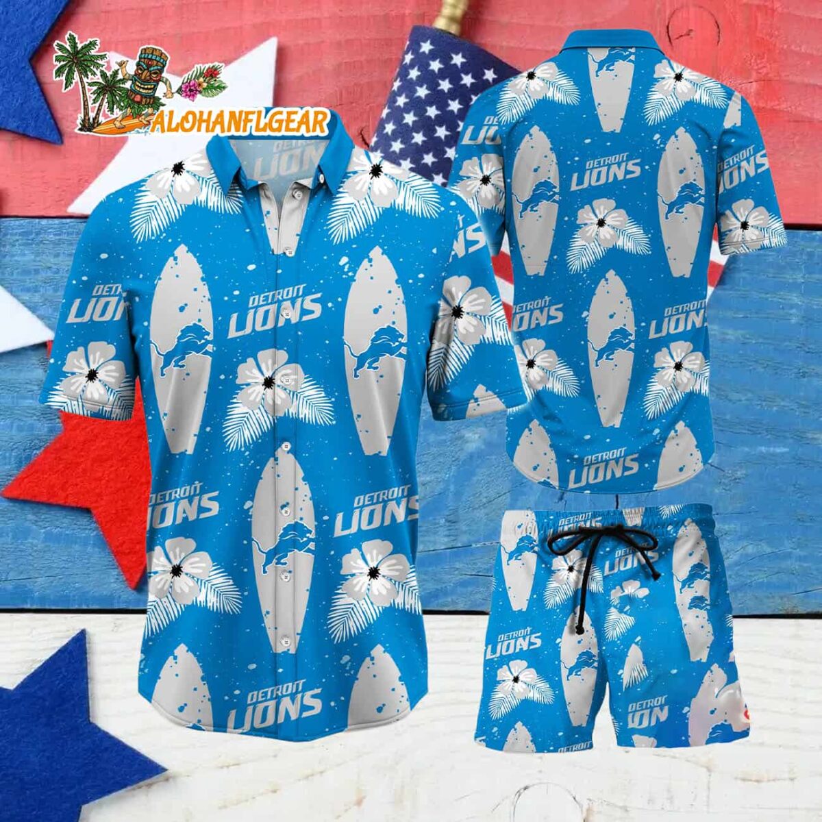 Detroit Lions Flower Pattern Hawaiian Shirt And Shorts Football Summer Hawaiian Set 4