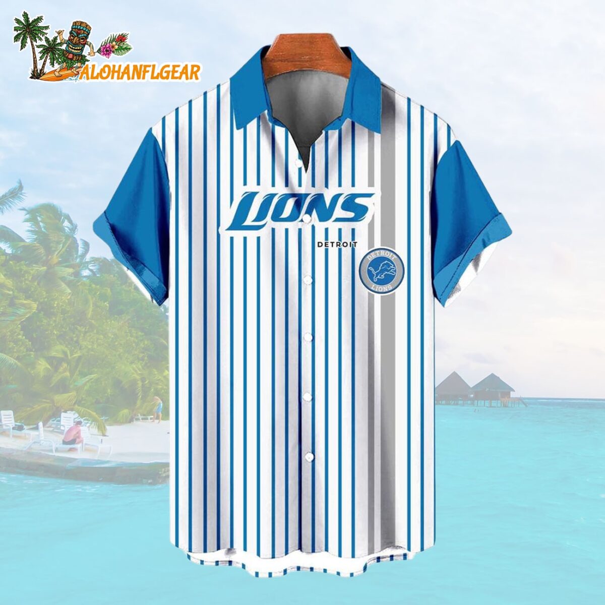 Detroit LionsClassic Retro Mascot Line Summer Beach Hawaiian Shirt 1