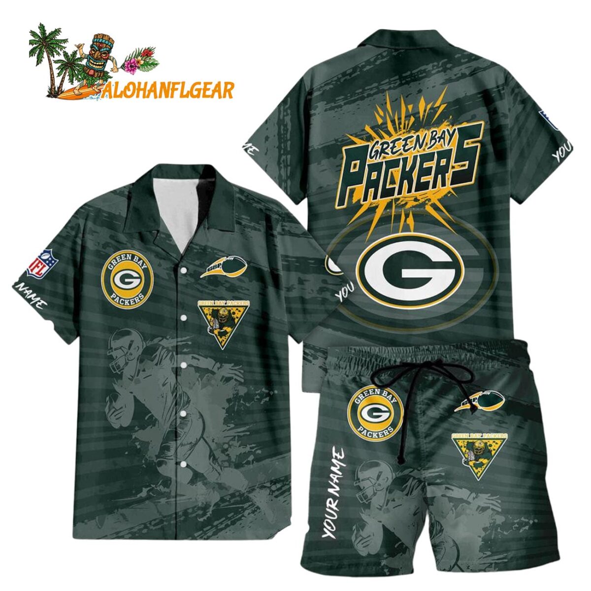 Green Bay Packers Combo Hawaiian Shirt And Shorts Football Summer Beach Hawaiian Sets 1