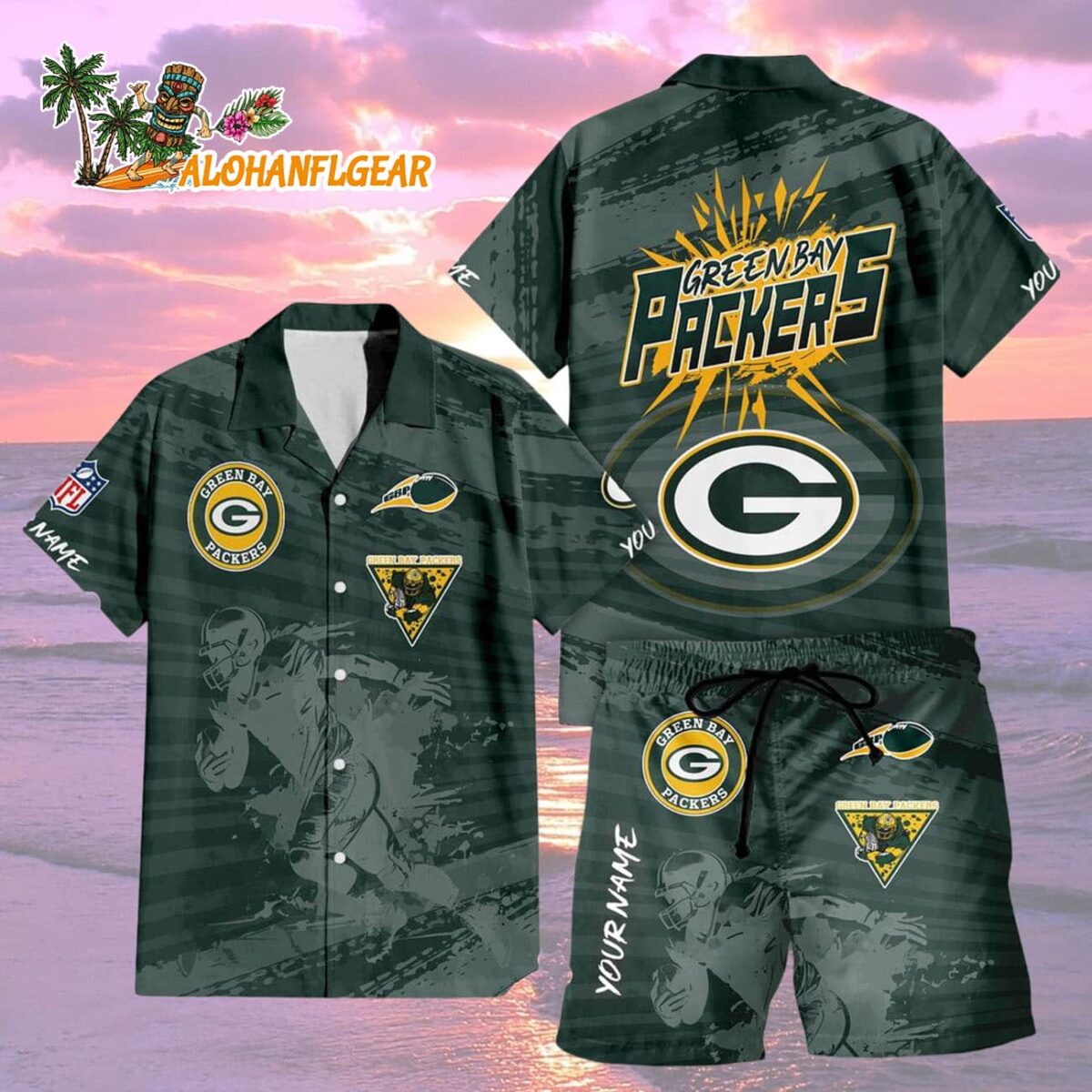Green Bay Packers Combo Hawaiian Shirt And Shorts Football Summer Beach Hawaiian Sets 2