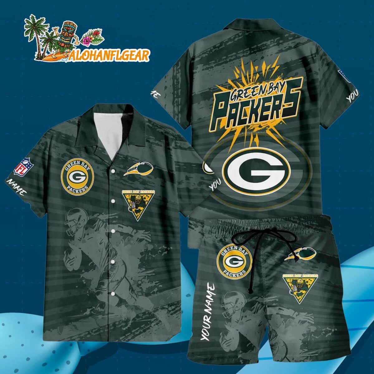 Green Bay Packers Combo Hawaiian Shirt And Shorts Football Summer Beach Hawaiian Sets 3