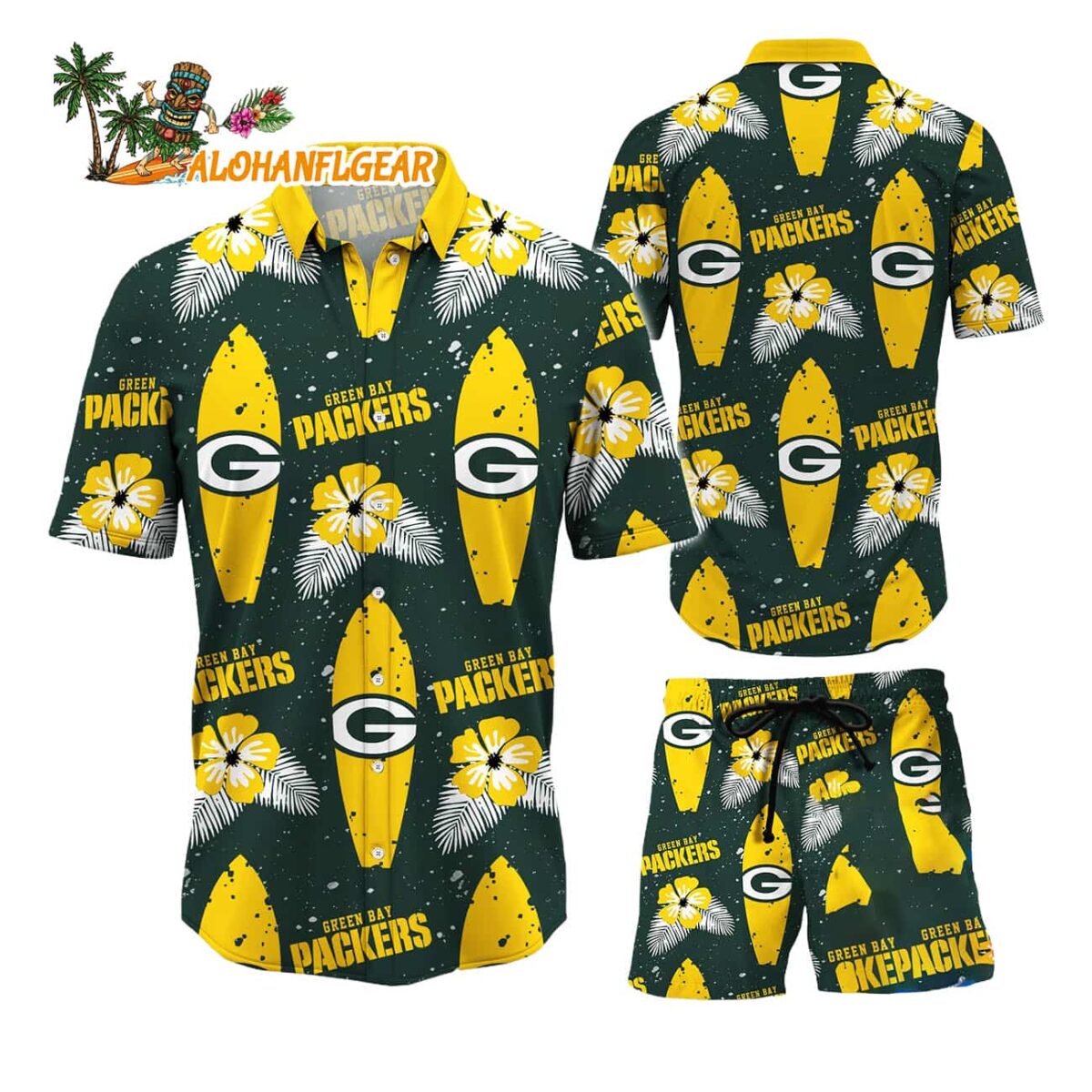 Green Bay Packers Flower Pattern Hawaiian Shirt And Shorts Football Summer Hawaiian Set 1