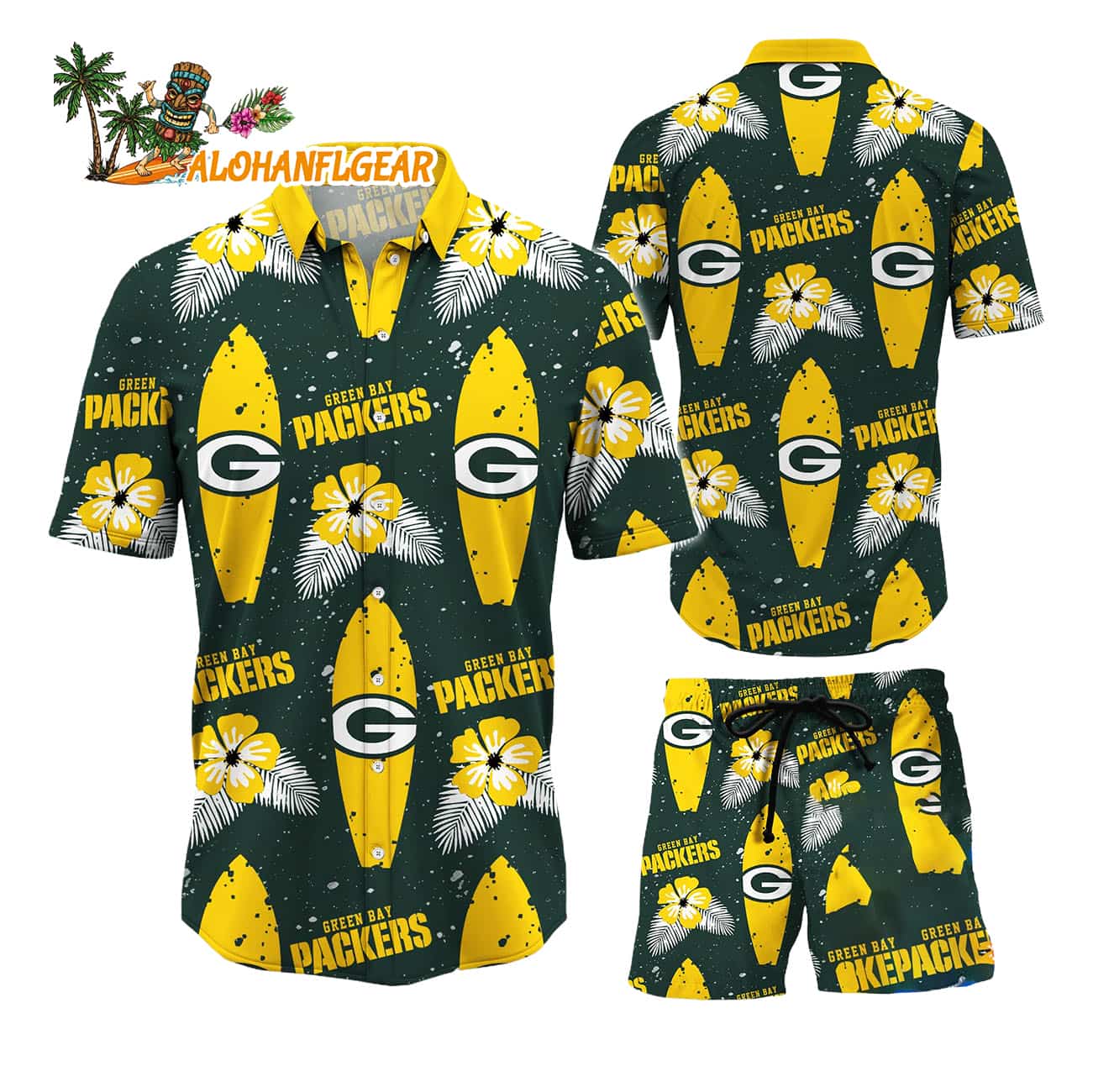 Green Bay Packers Flower Pattern Hawaiian Shirt And Shorts Green Bay Packers Flower Pattern Hawaiian Shirt And Shorts
