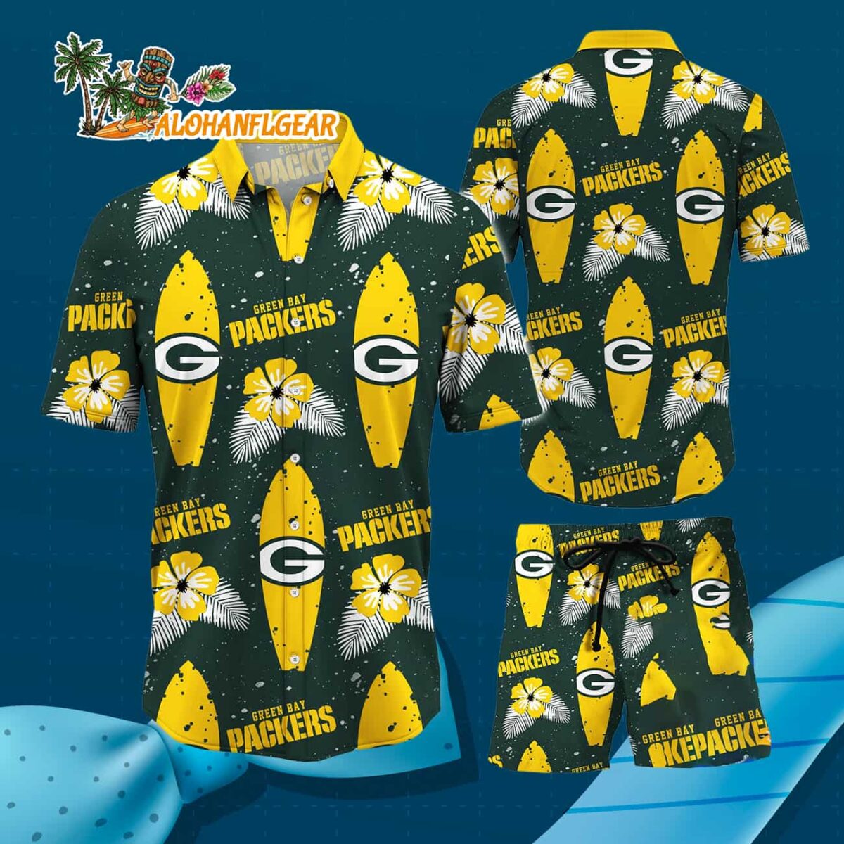 Green Bay Packers Flower Pattern Hawaiian Shirt And Shorts Football Summer Hawaiian Set 3