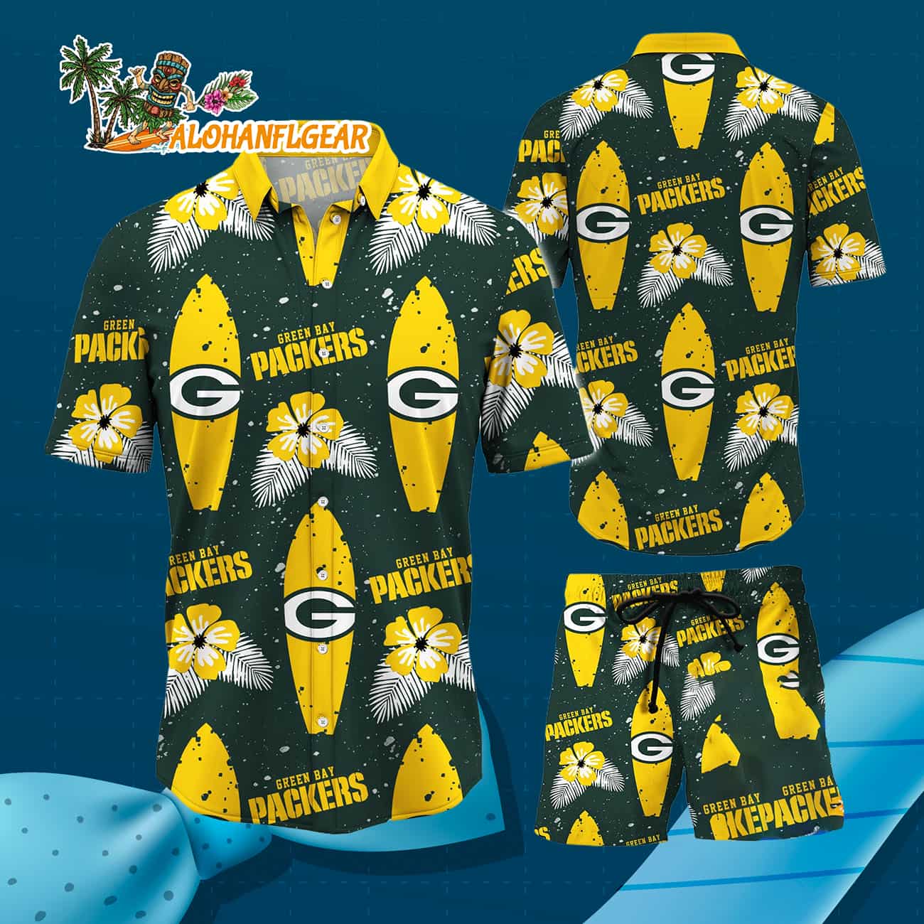 Green Bay Packers Flower Pattern Hawaiian Shirt And Shorts Green Bay Packers Flower Pattern Hawaiian Shirt And Shorts
