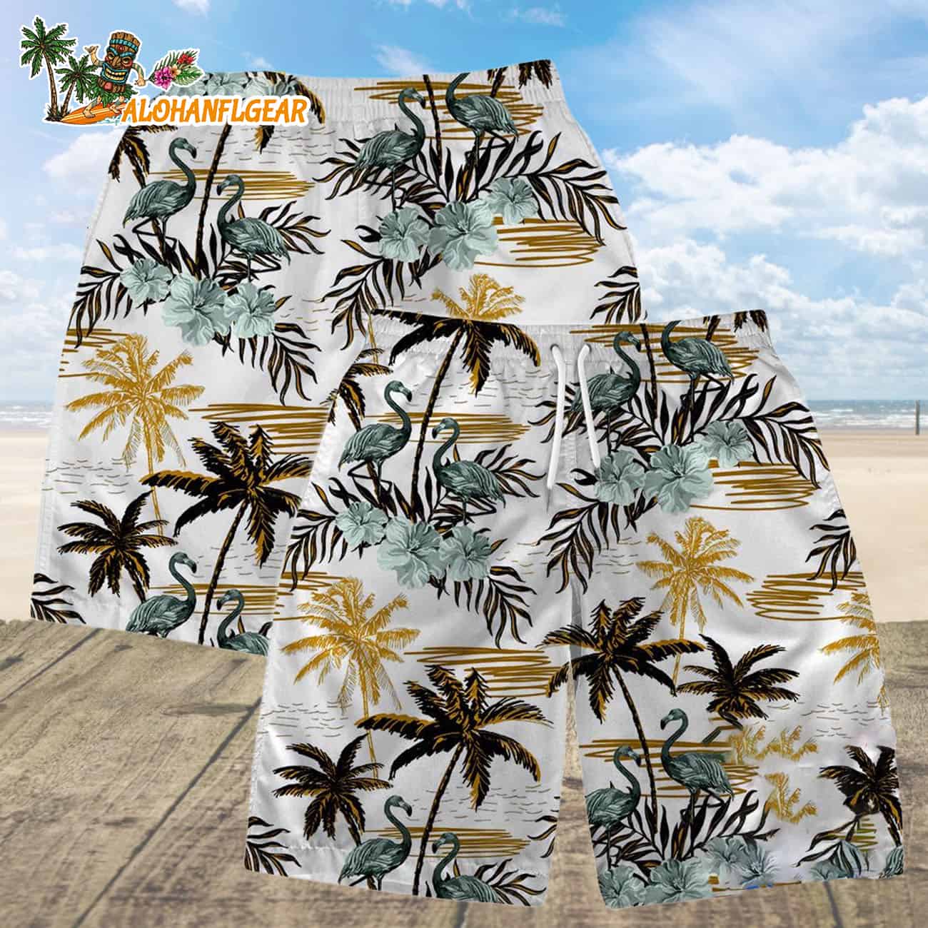 Green Bay Packers Football Team Logo Pattern Flamingo Hibiscus Summer Hawaiian Shirt And Beach Short Green Bay Packers Football Team Logo Pattern Flamingo Hibiscus Summer Hawaiian Shirt And Beach Short