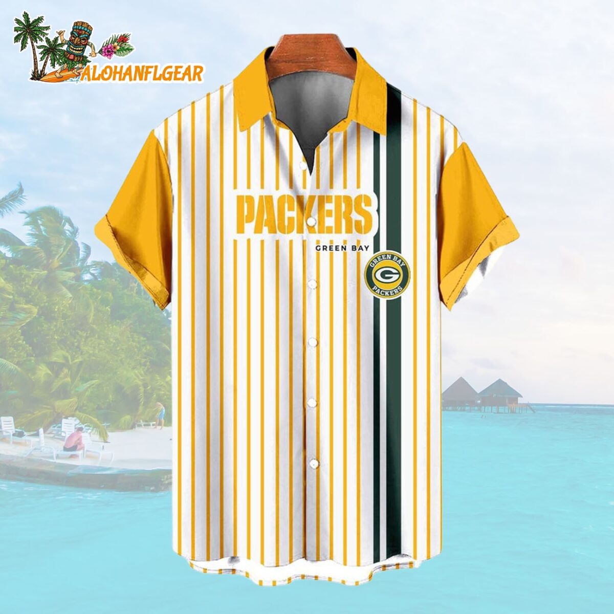 Green Bay PackersClassic Retro Mascot Line Summer Beach Hawaiian Shirt 1