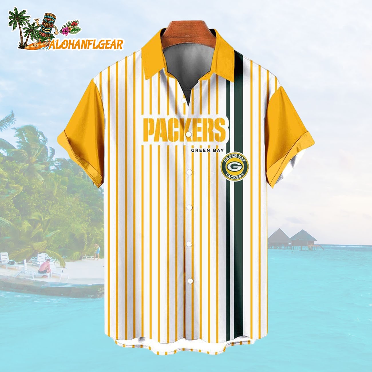 Green Bay PackersClassic Retro Mascot Line Summer Beach Hawaiian Shirt Green Bay PackersClassic Retro Mascot Line Summer Beach Hawaiian Shirt
