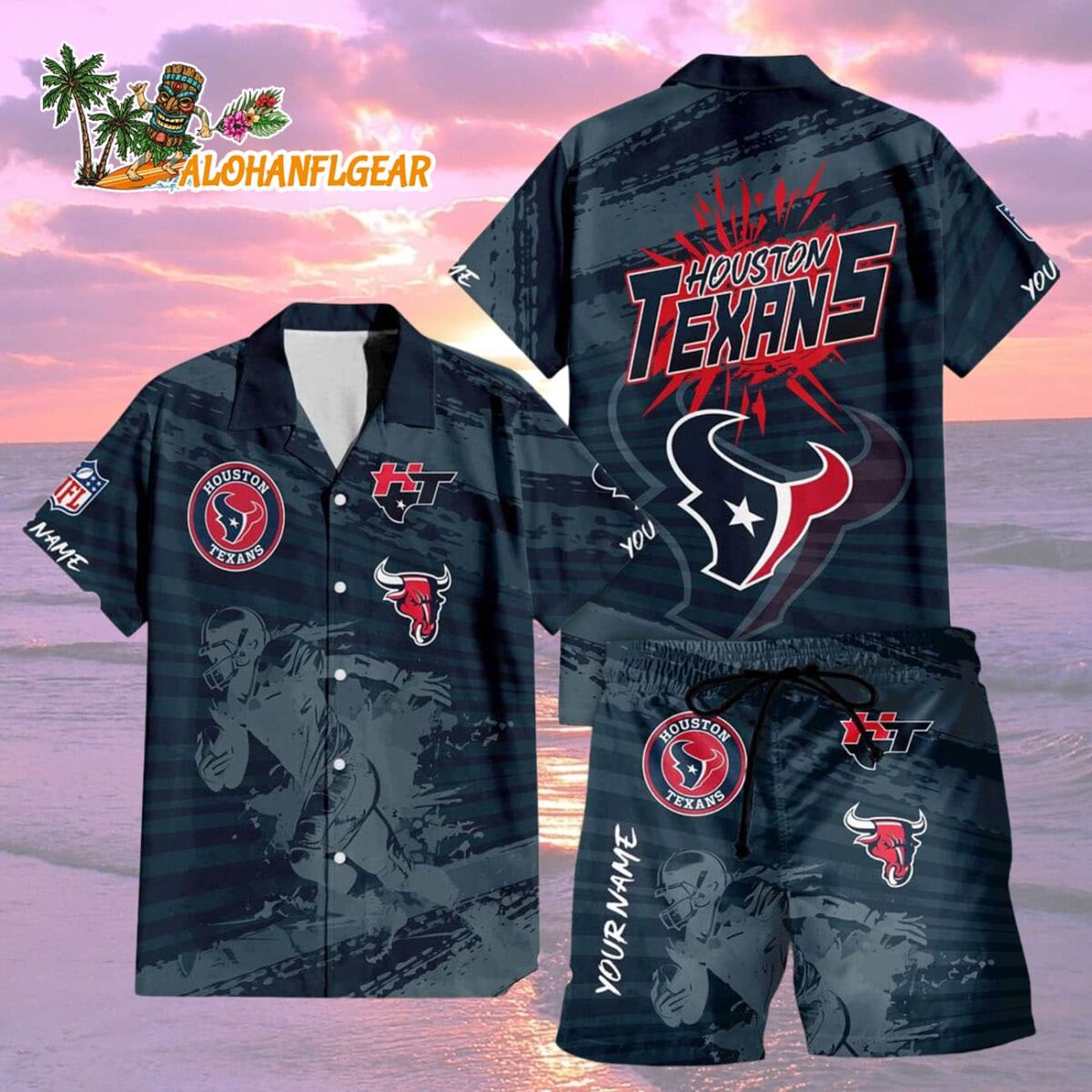 Houston Texans Combo Hawaiian Shirt And Shorts Football Summer Beach Hawaiian Sets 2