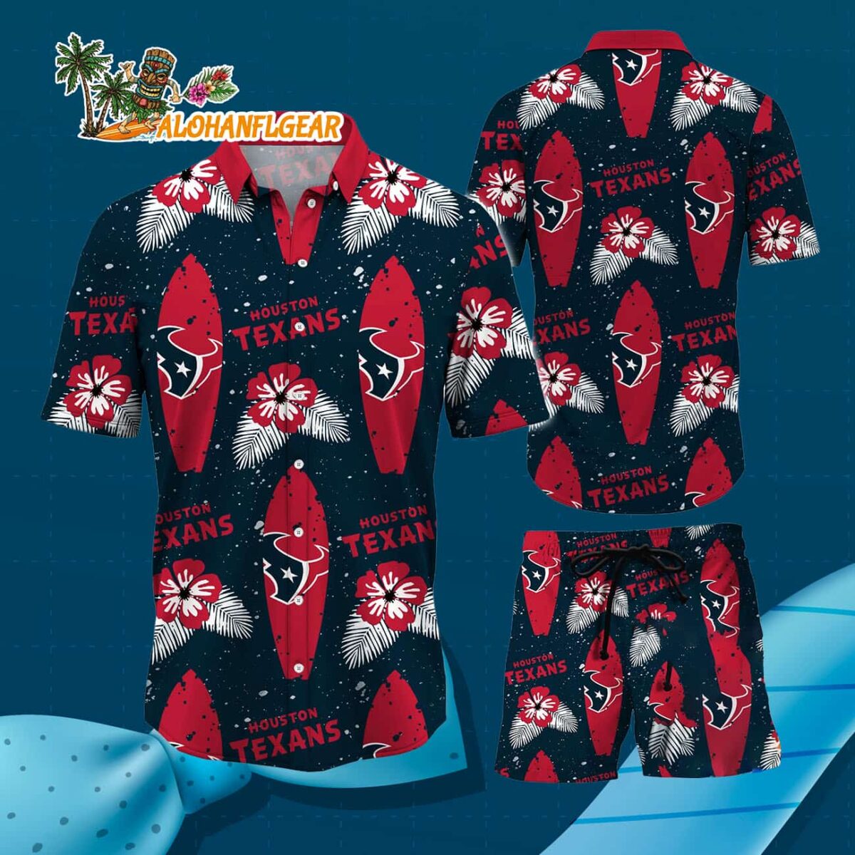Houston Texans Flower Pattern Hawaiian Shirt And Shorts Football Summer Hawaiian Set 3