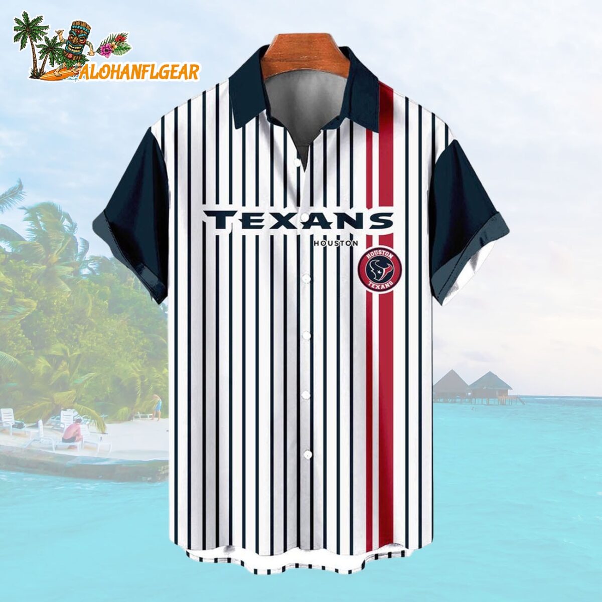 Houston TexansClassic Retro Mascot Line Summer Beach Hawaiian Shirt 1