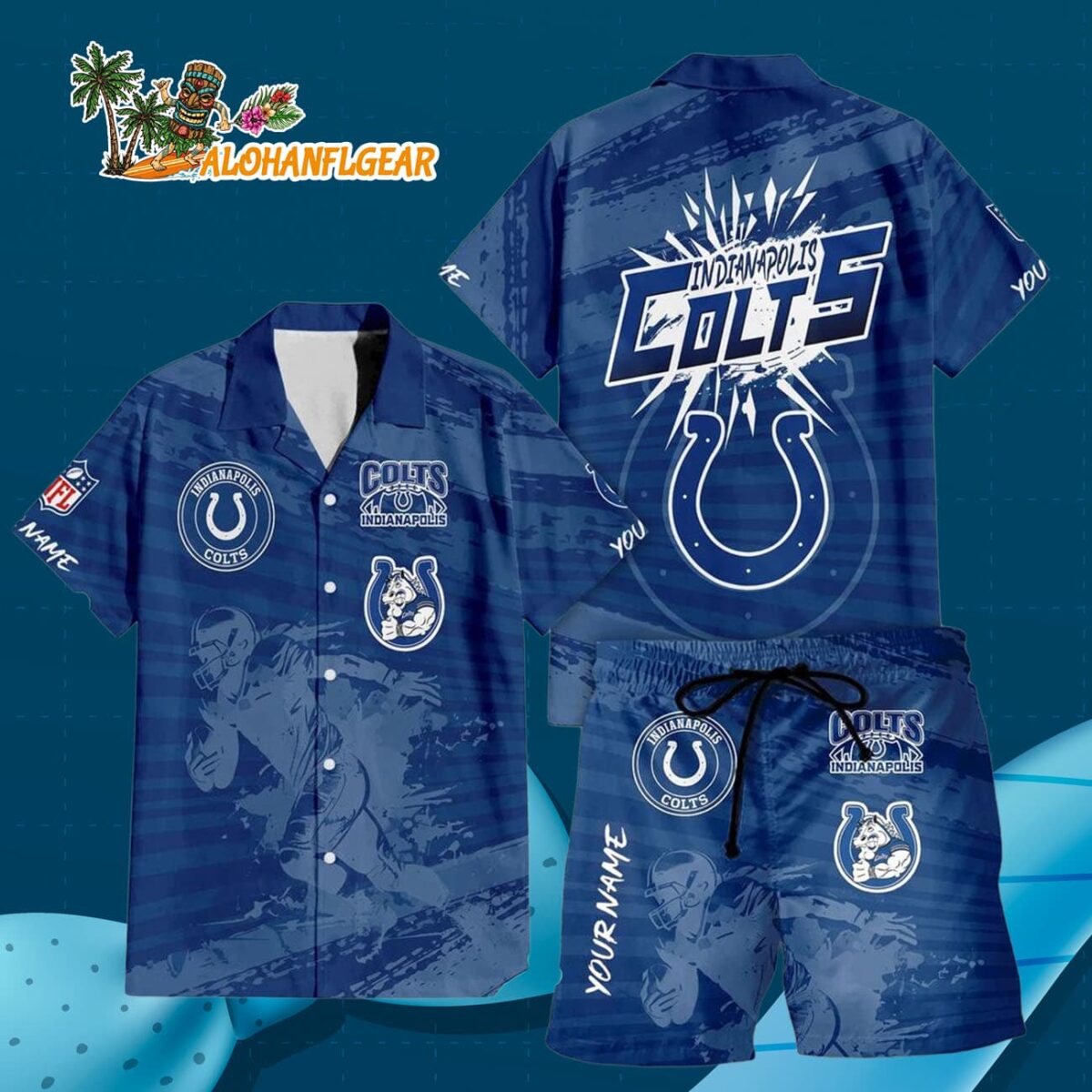 Indianapolis Colts Combo Hawaiian Shirt And Shorts Football Summer Beach Hawaiian Sets 3