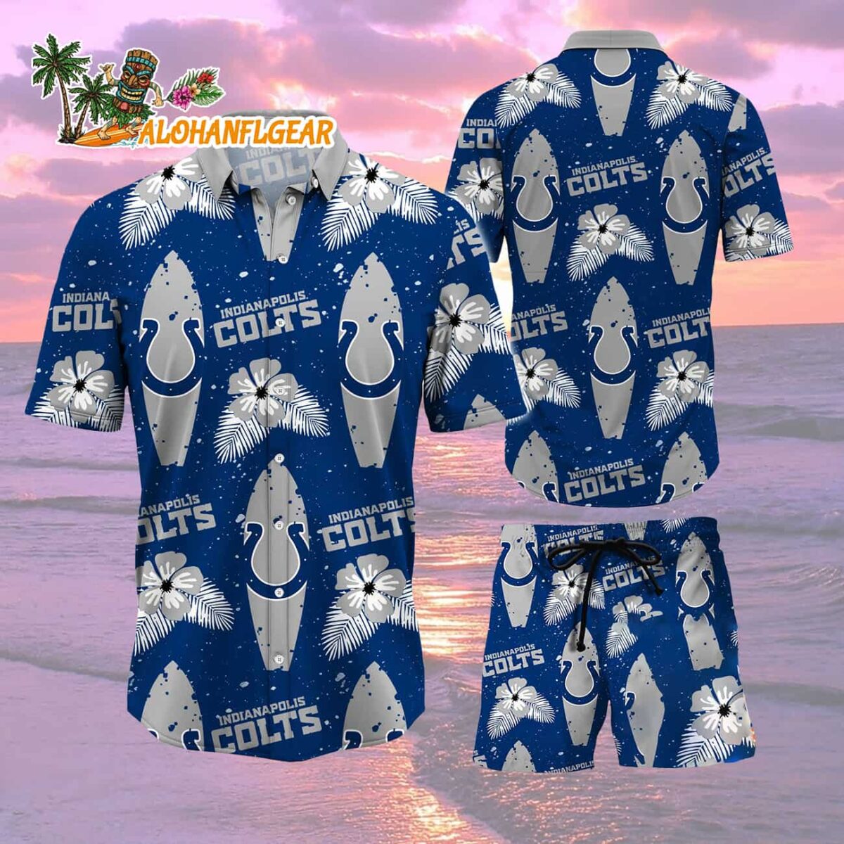 Indianapolis Colts Flower Pattern Hawaiian Shirt And Shorts Football Summer Hawaiian Set 2