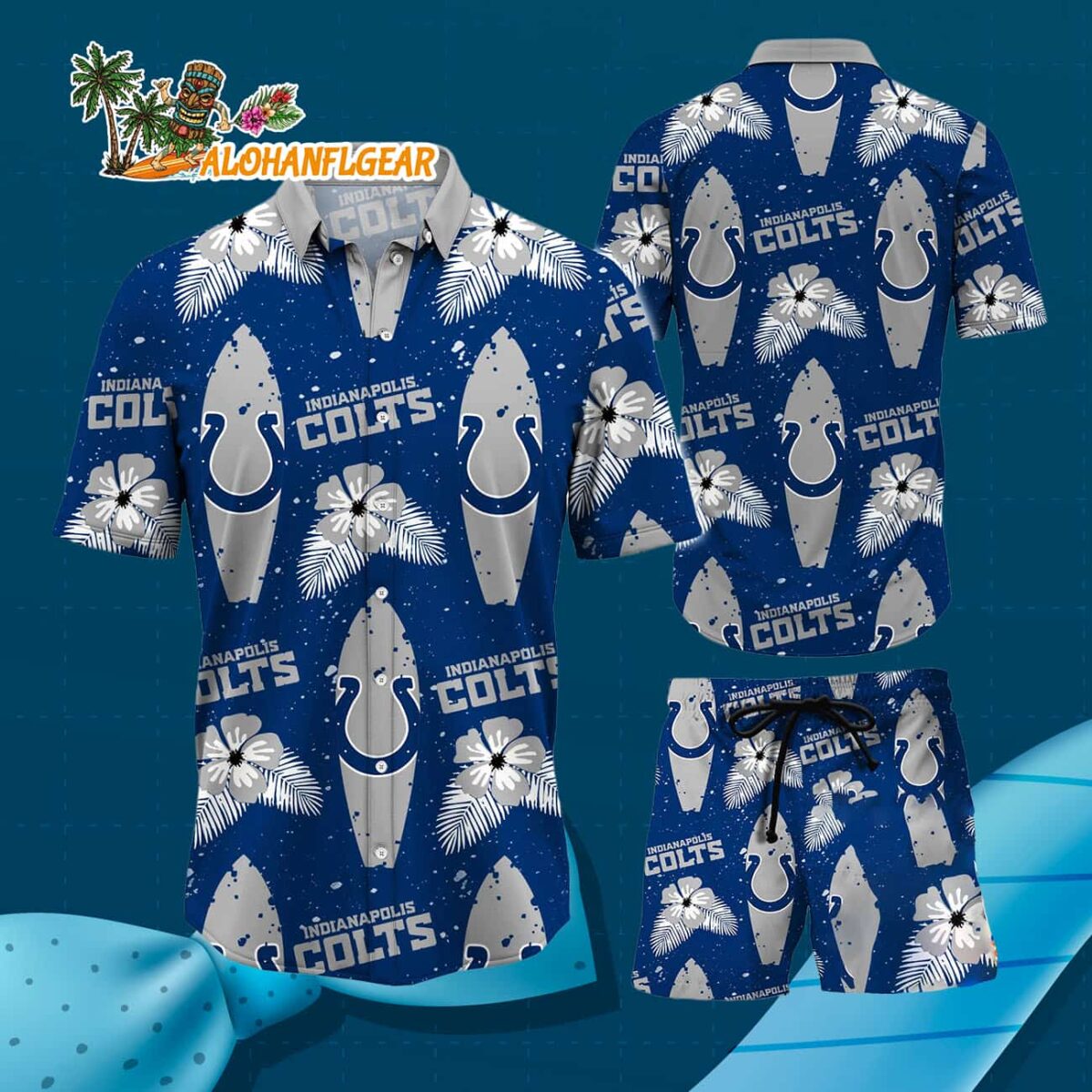 Indianapolis Colts Flower Pattern Hawaiian Shirt And Shorts Football Summer Hawaiian Set 3