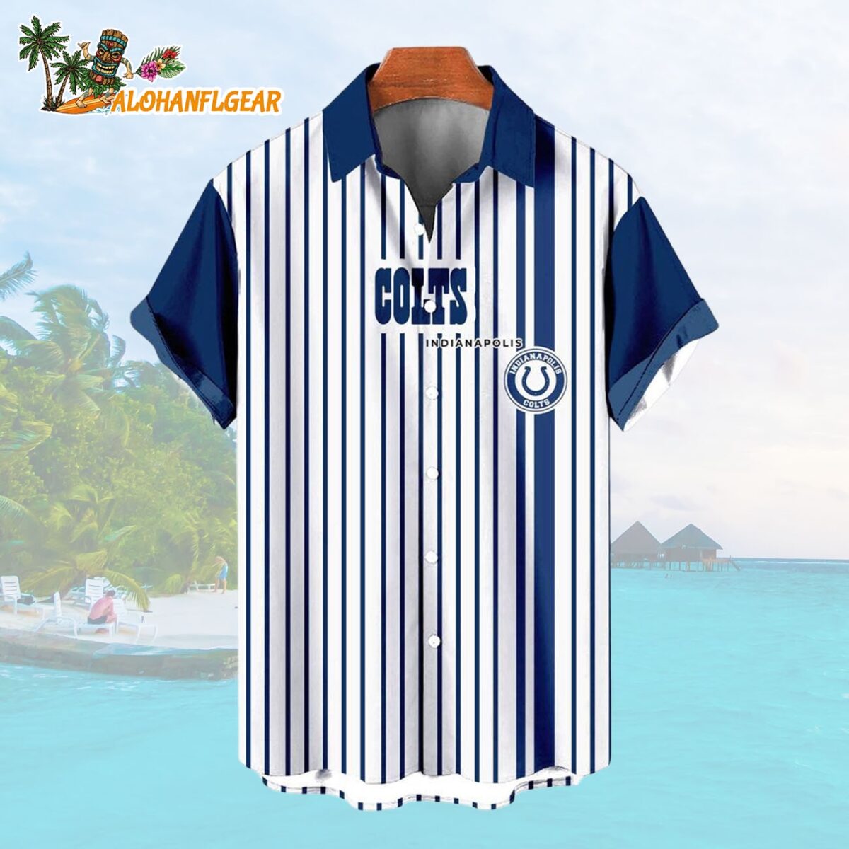 Indianapolis ColtsClassic Retro Mascot Line Summer Beach Hawaiian Shirt 1