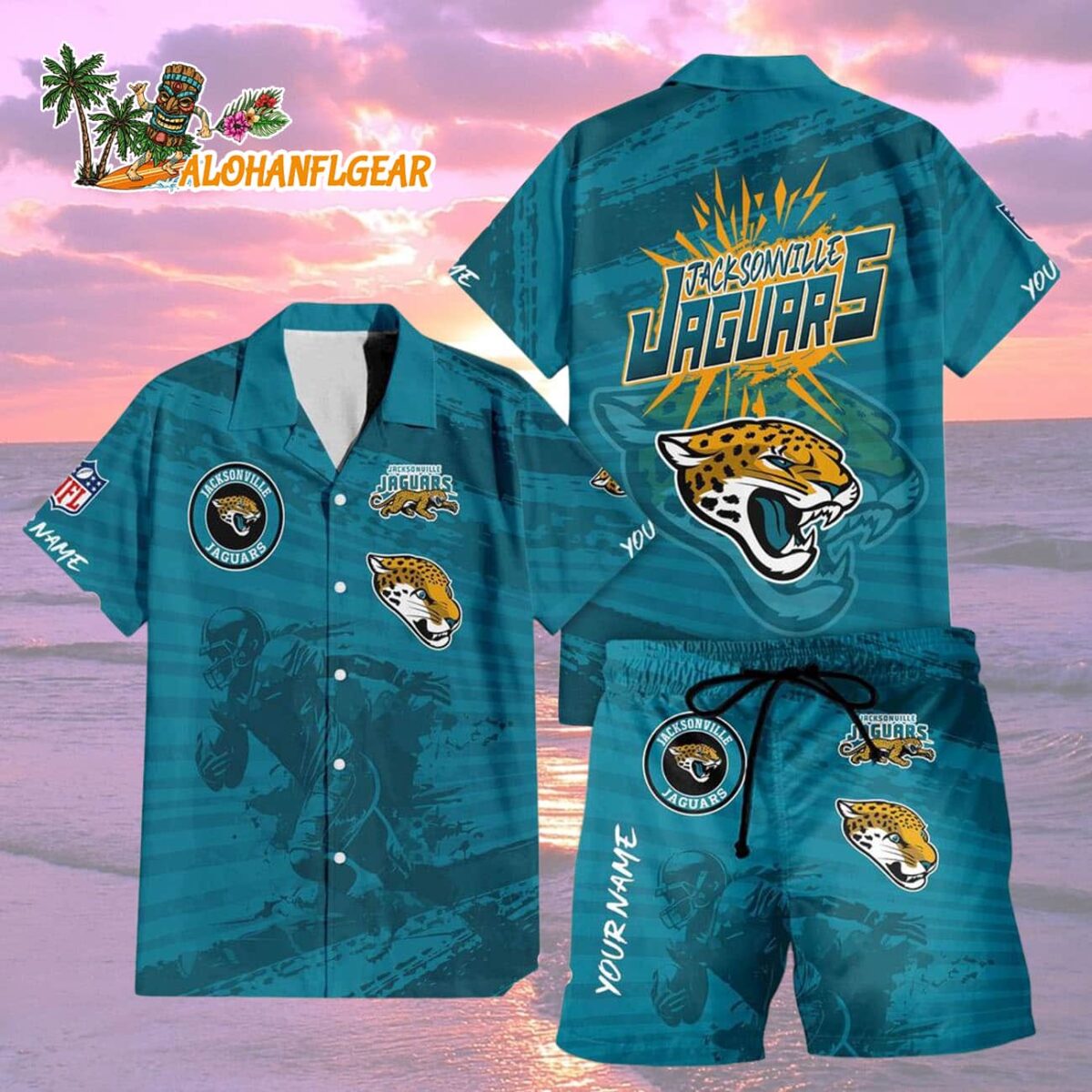 Jacksonville Jaguars Combo Hawaiian Shirt And Shorts 1 Jacksonville Jaguars Combo Hawaiian Shirt And Shorts Football Summer Beach Hawaiian Sets 2