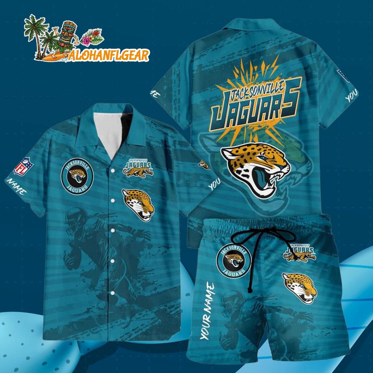 Jacksonville Jaguars Combo Hawaiian Shirt And Shorts 2 Jacksonville Jaguars Combo Hawaiian Shirt And Shorts Football Summer Beach Hawaiian Sets 3