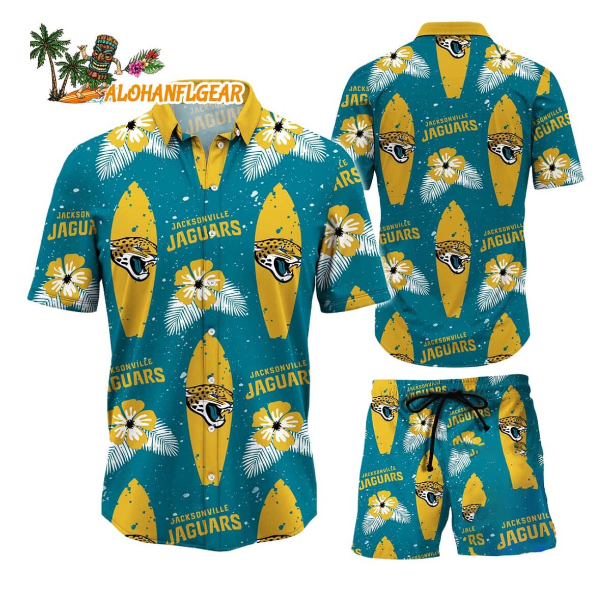 Jacksonville Jaguars Flower Pattern Hawaiian Shirt And Shorts Football Summer Hawaiian Set 1