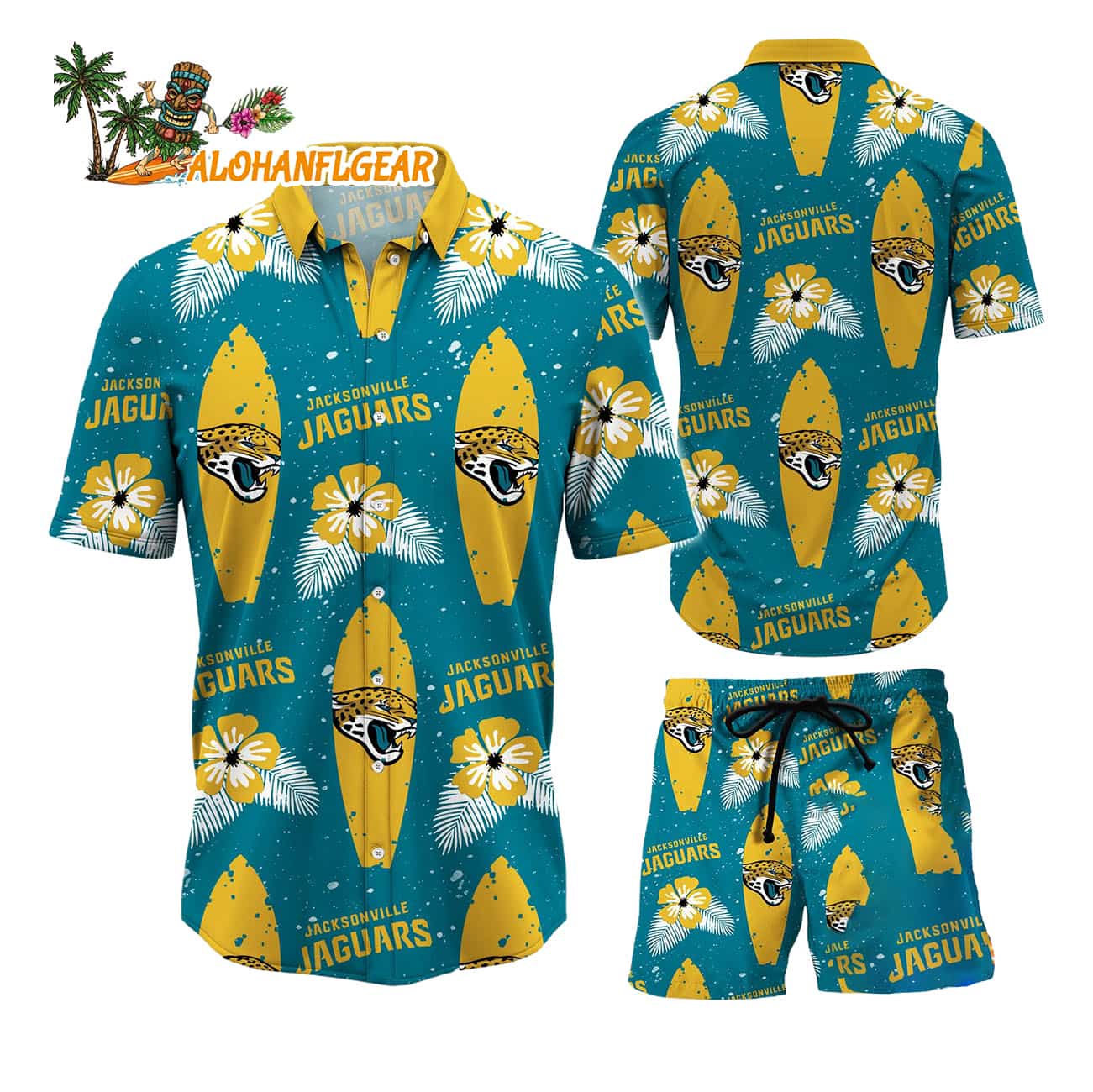 Jacksonville Jaguars Flower Pattern Hawaiian Shirt And Shorts Jacksonville Jaguars Flower Pattern Hawaiian Shirt And Shorts