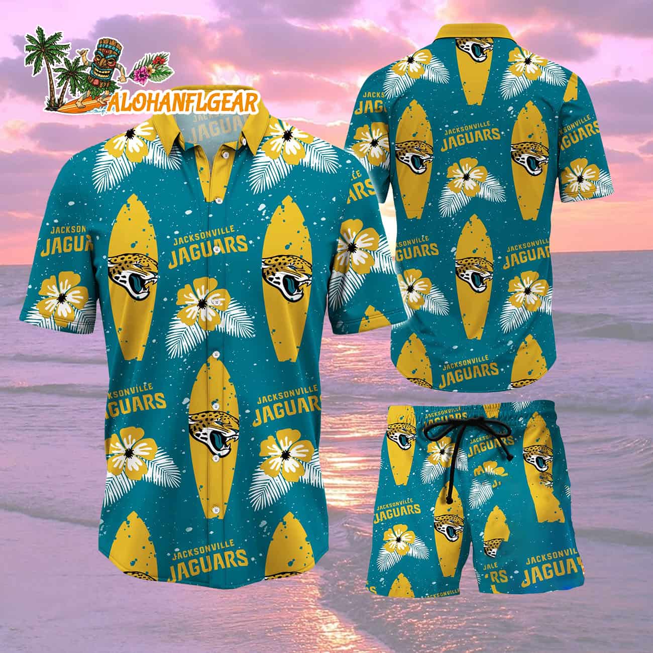 Jacksonville Jaguars Flower Pattern Hawaiian Shirt And Shorts Jacksonville Jaguars Flower Pattern Hawaiian Shirt And Shorts