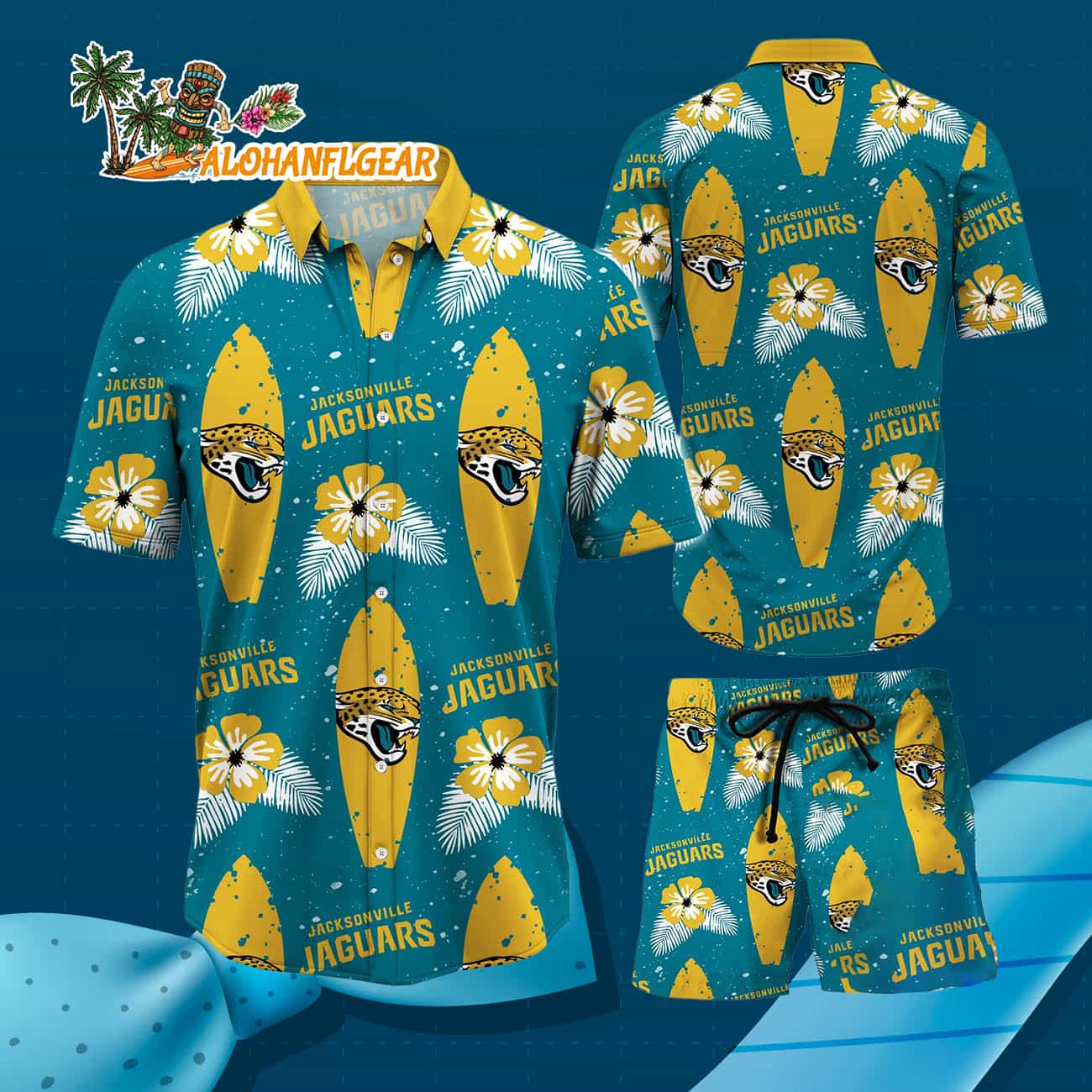 Jacksonville Jaguars Flower Pattern Hawaiian Shirt And Shorts Jacksonville Jaguars Flower Pattern Hawaiian Shirt And Shorts