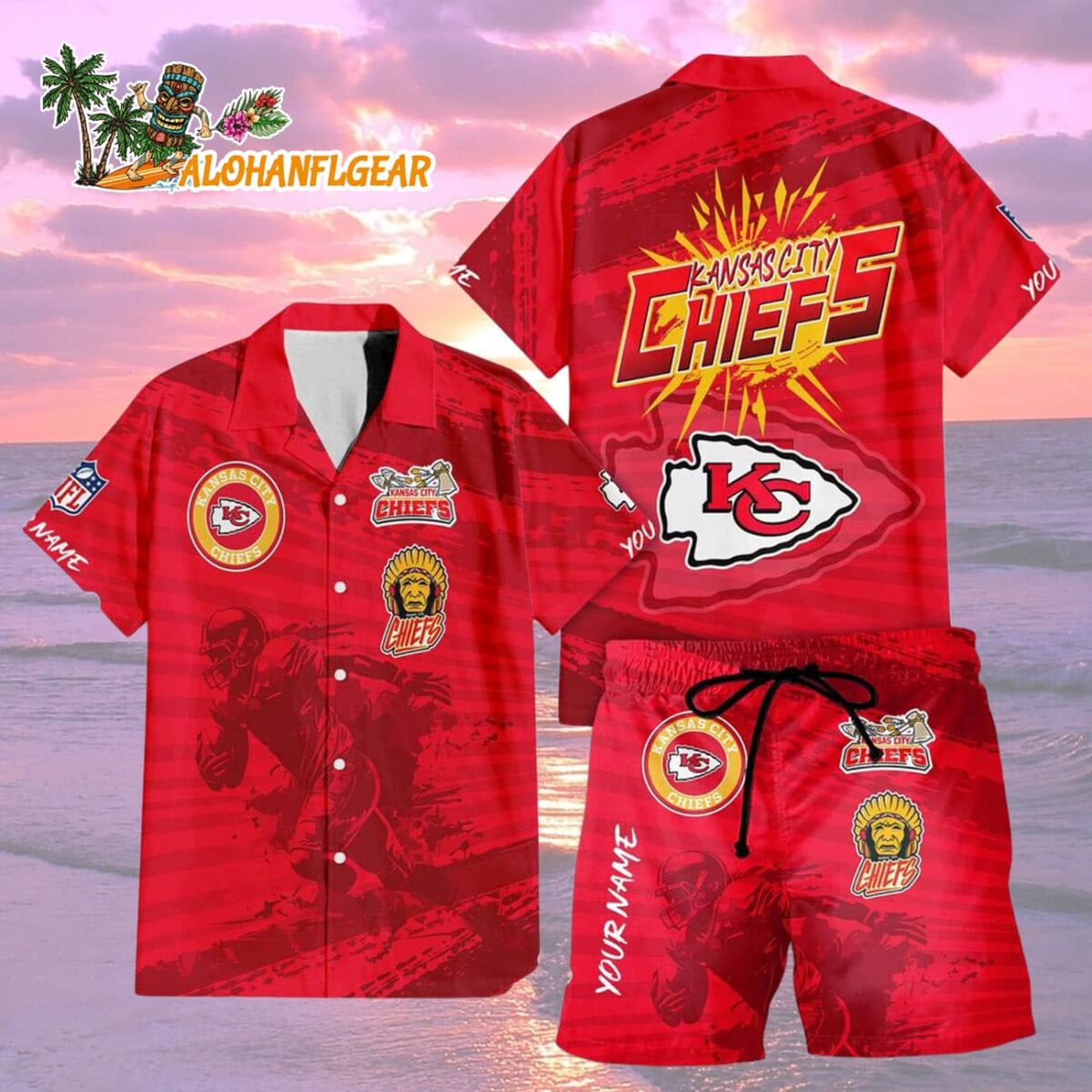 Kansas City Chiefs Combo Hawaiian Shirt And Shorts 1 Kansas City Chiefs Combo Hawaiian Shirt And Shorts Football Summer Beach Hawaiian Sets 2