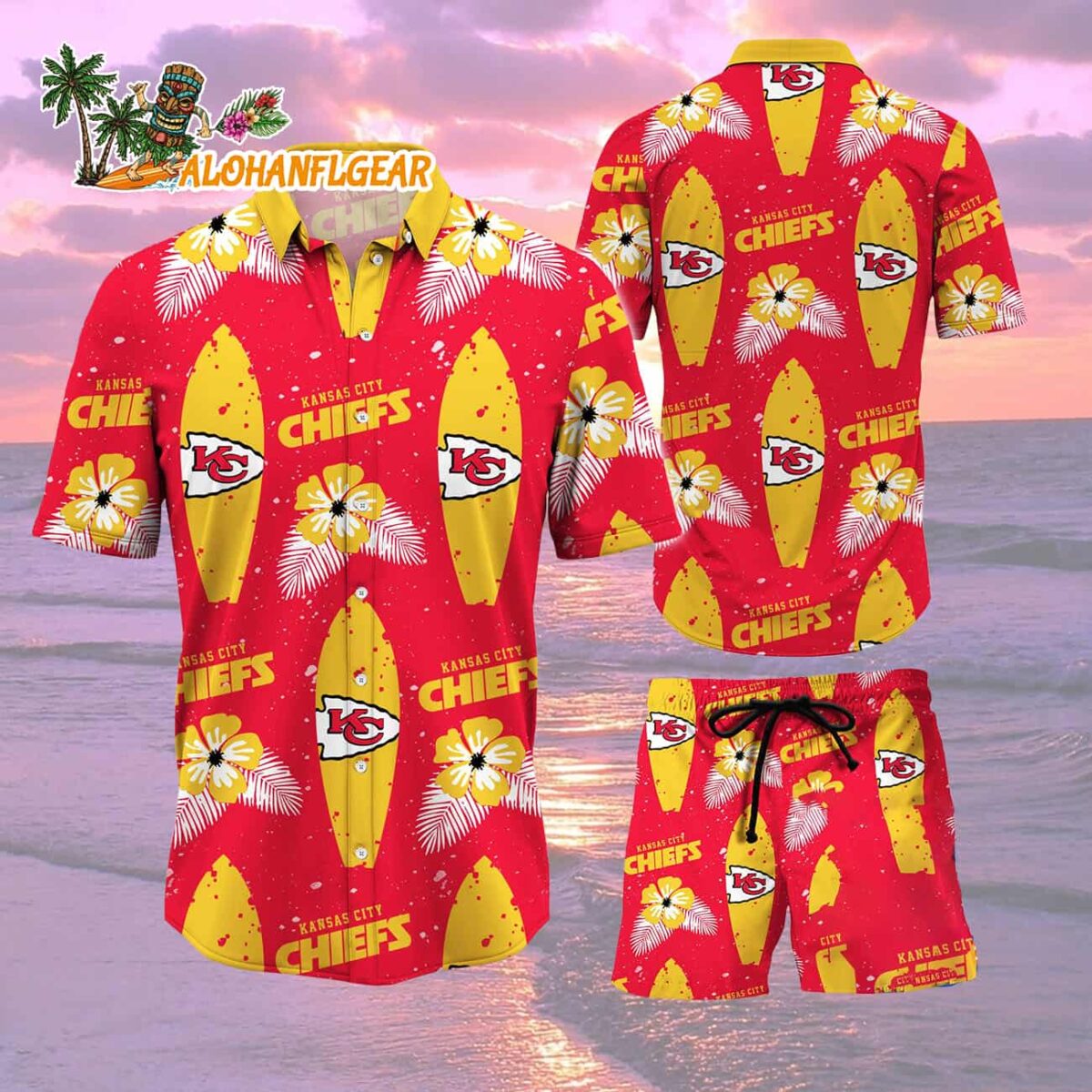 Kansas City Chiefs Flower Pattern Hawaiian Shirt And Shorts Football Summer Hawaiian Set 2