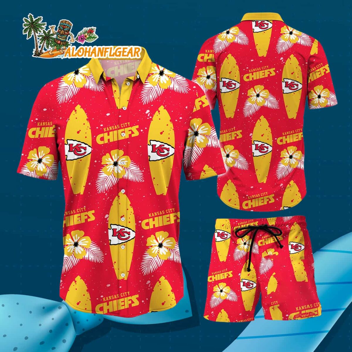 Kansas City Chiefs Flower Pattern Hawaiian Shirt And Shorts Football Summer Hawaiian Set 3