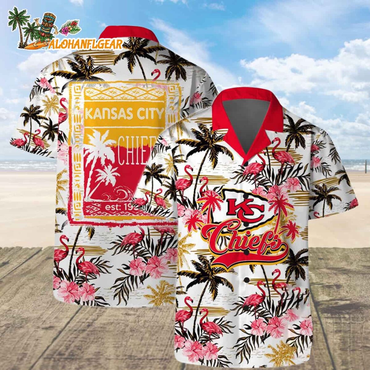 Kansas City Chiefs Football Team Logo Pattern Flamingo Hibiscus Summer Hawaiian Shirt And Beach Short 3