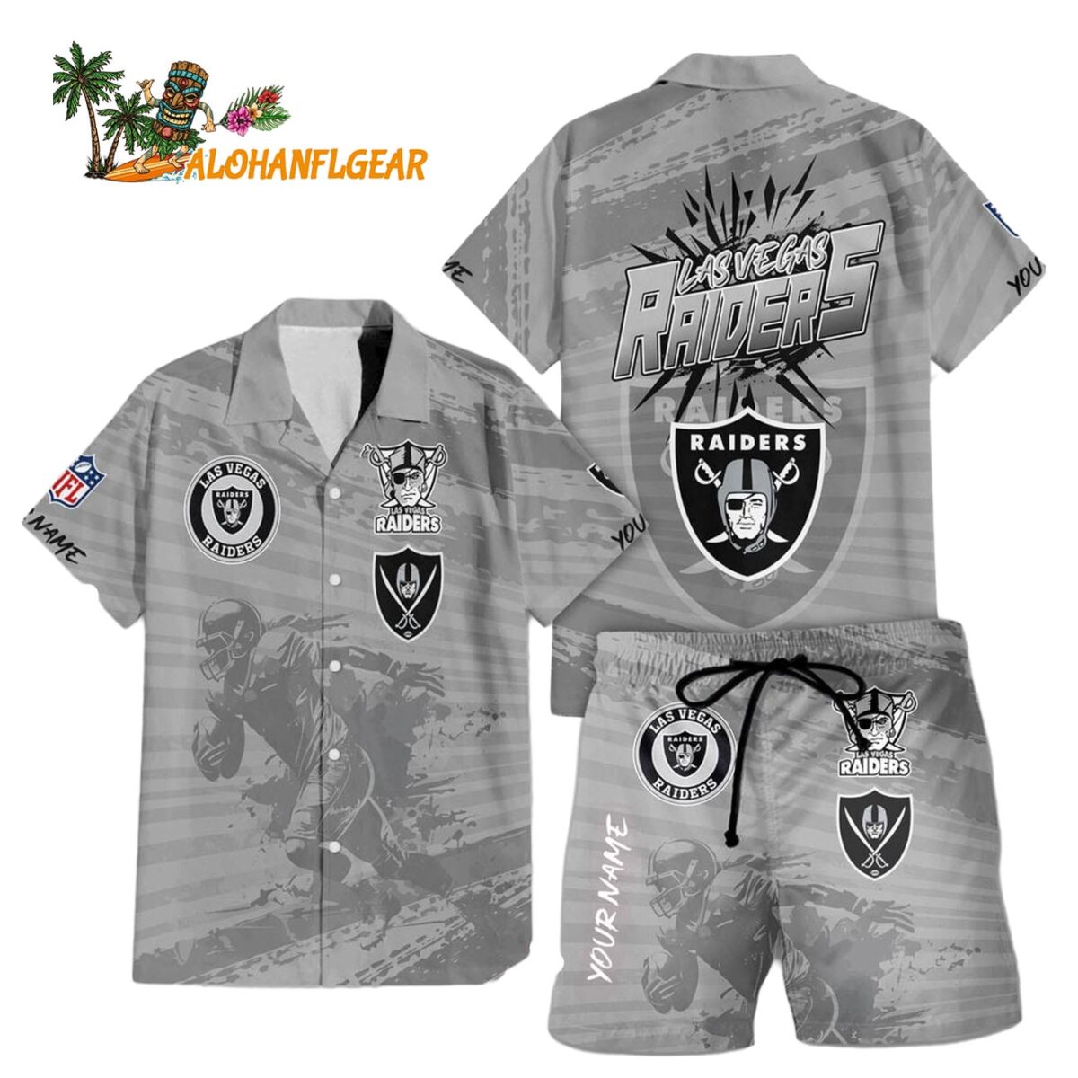 Las Vegas Raiders Combo Hawaiian Shirt And Shorts Football Summer Beach Hawaiian Sets 1