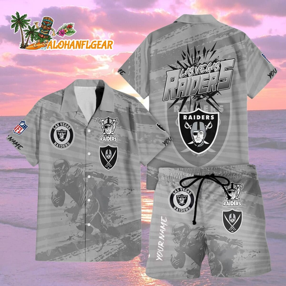 Las Vegas Raiders Combo Hawaiian Shirt And Shorts Football Summer Beach Hawaiian Sets 2