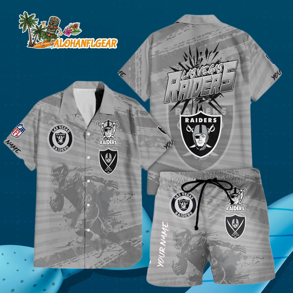 Las Vegas Raiders Combo Hawaiian Shirt And Shorts Football Summer Beach Hawaiian Sets 3