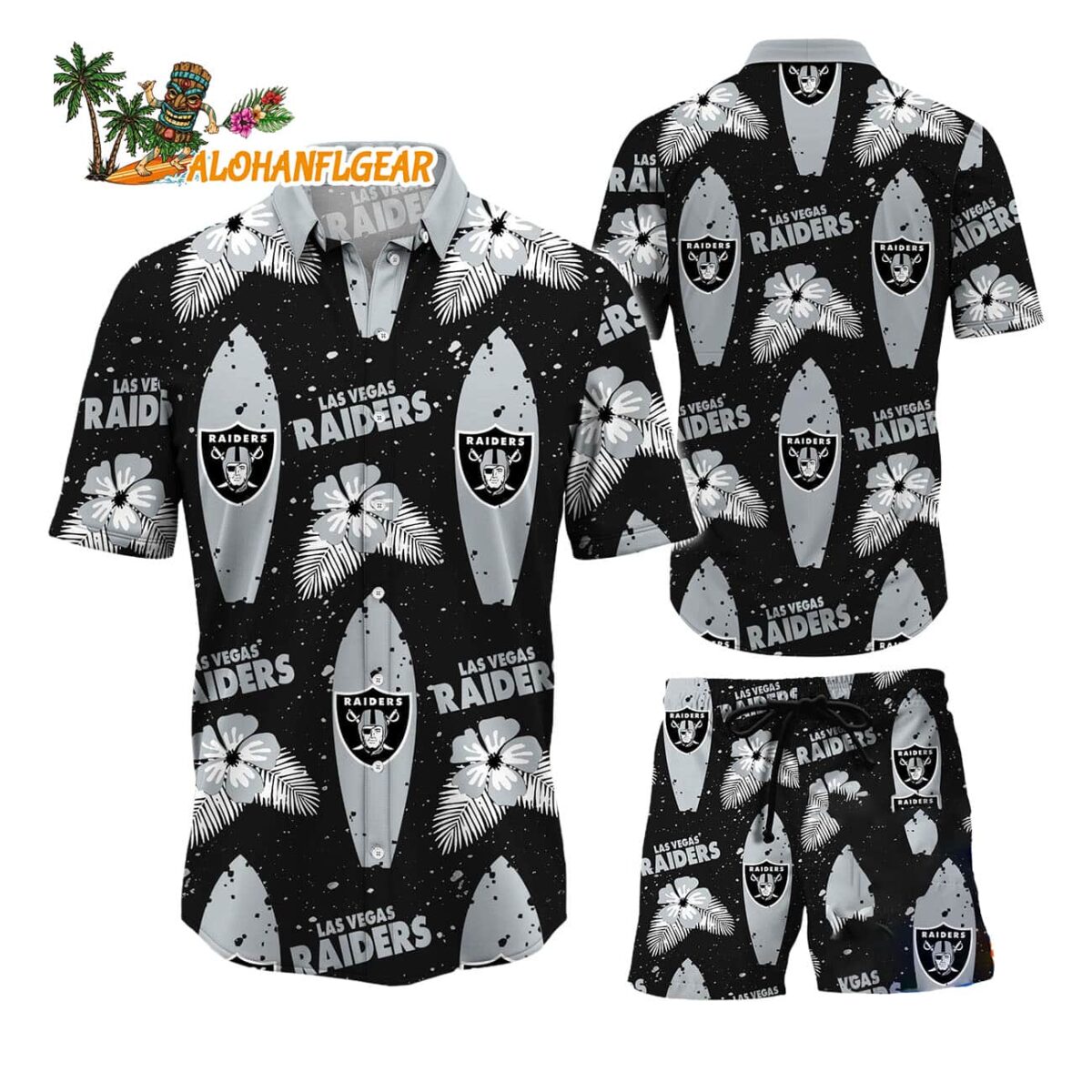 Las Vegas Raiders Flower Pattern Hawaiian Shirt And Shorts Football Summer Hawaiian Set 1