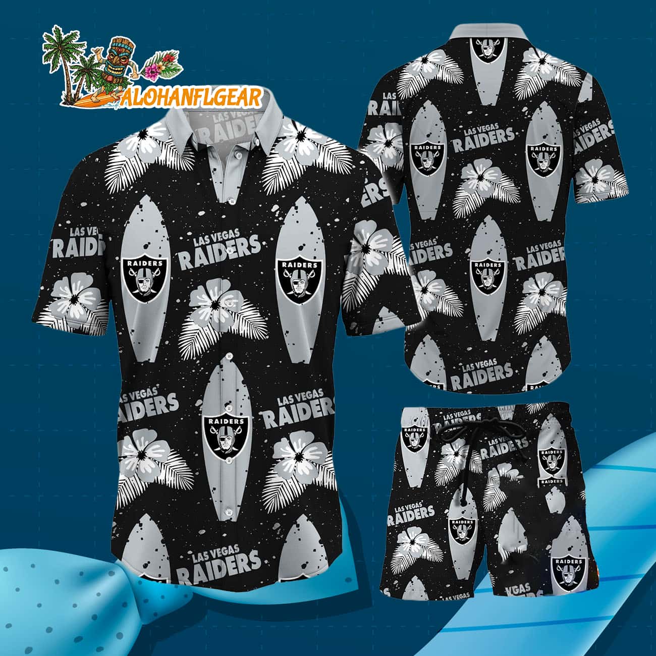 Las Vegas Raiders Flower Pattern Hawaiian Shirt And Shorts Las Vegas Raiders Flower Pattern Hawaiian Shirt And Shorts