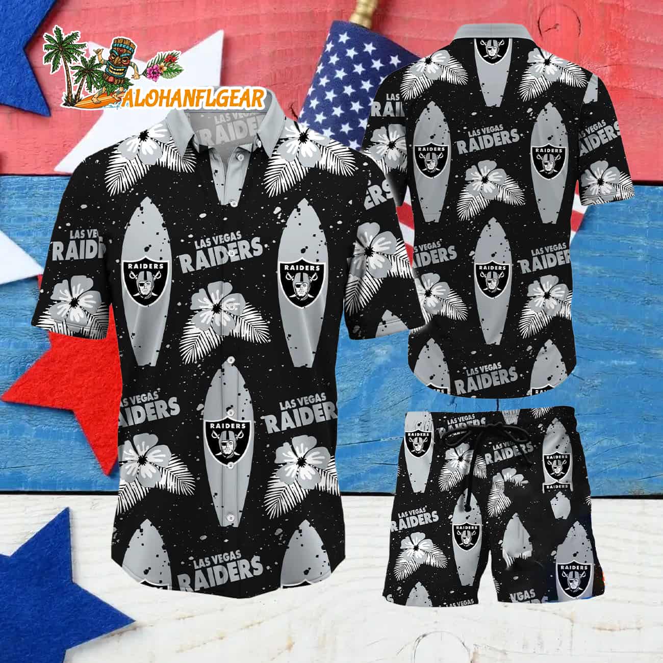 Las Vegas Raiders Flower Pattern Hawaiian Shirt And Shorts Las Vegas Raiders Flower Pattern Hawaiian Shirt And Shorts