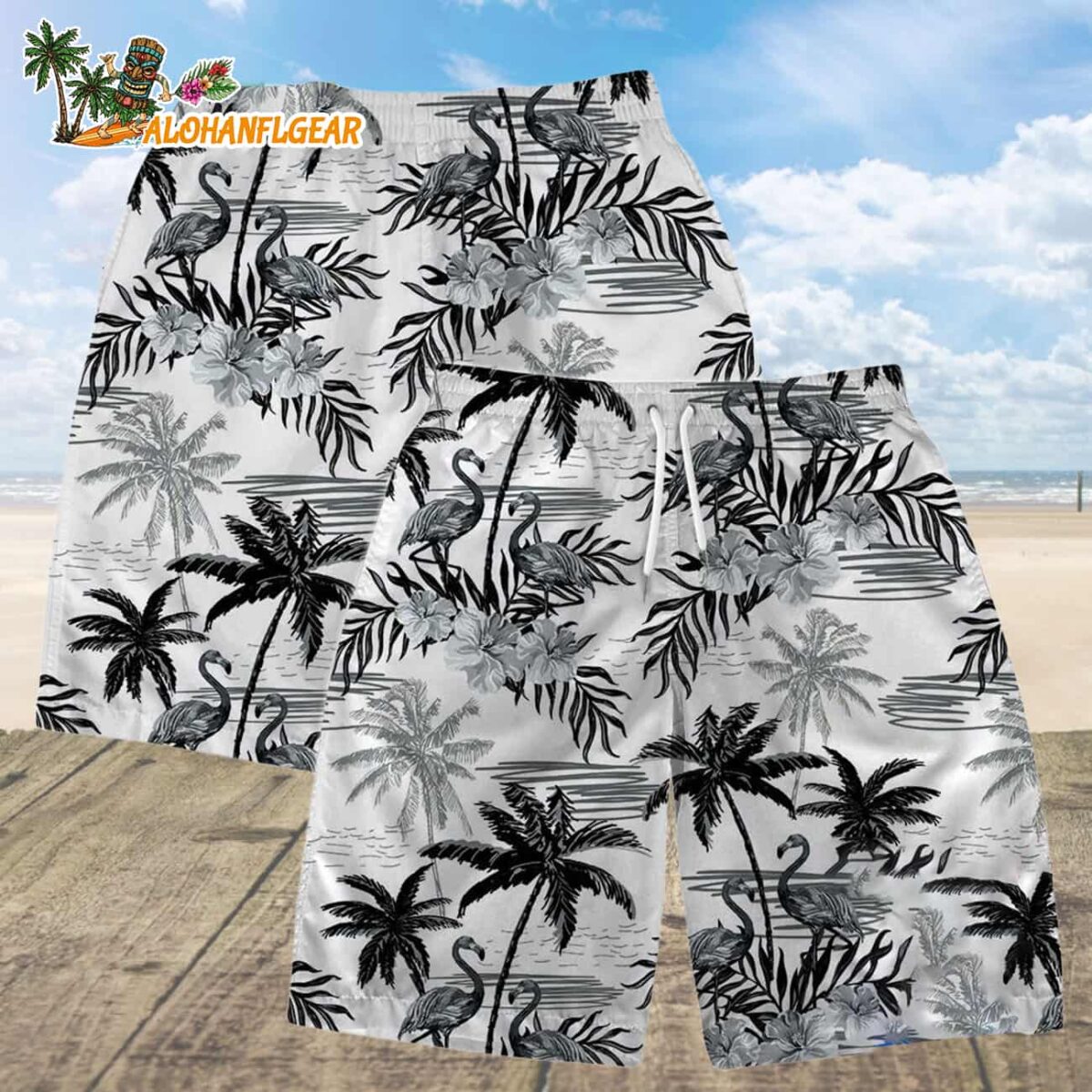 Las Vegas Raiders Football Team Logo Pattern Flamingo Hibiscus Summer Hawaiian Shirt And Beach Short 4