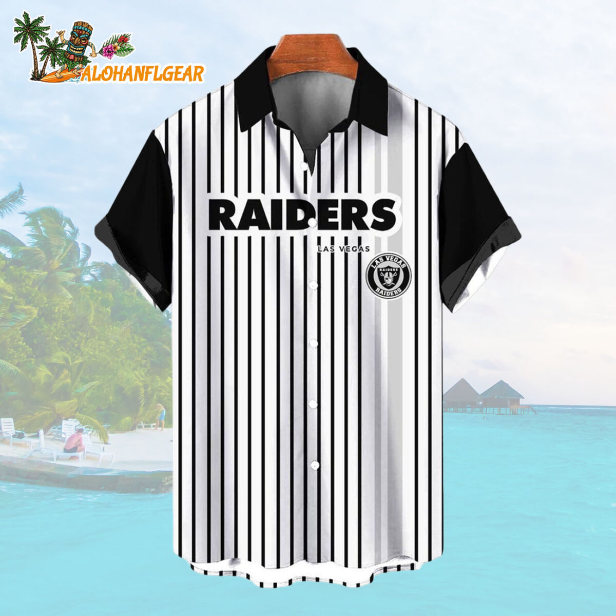 Las Vegas RaidersClassic Retro Mascot Line Summer Beach Hawaiian Shirt 1