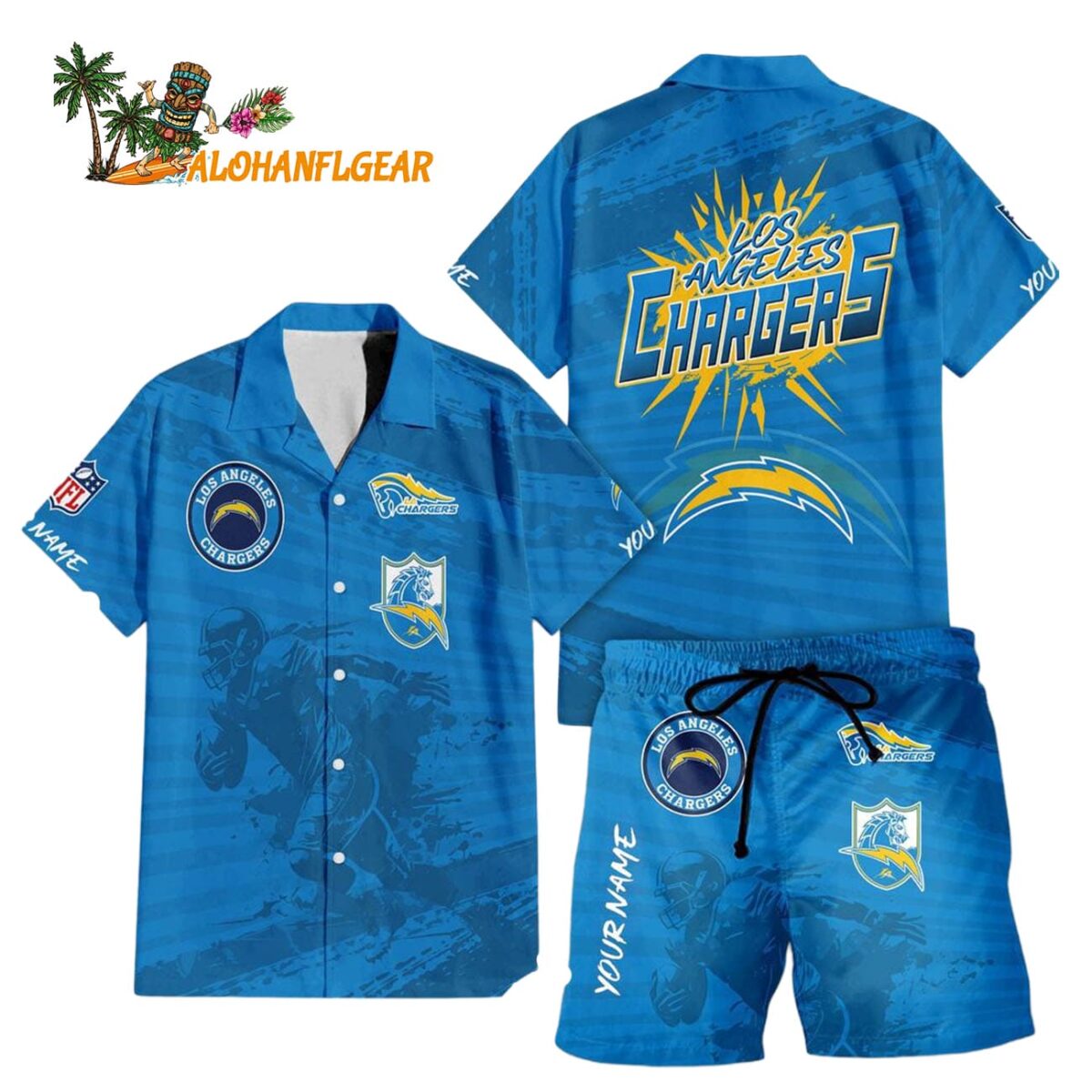 Los Angeles Chargers Combo Hawaiian Shirt And Shorts Football Summer Beach Hawaiian Sets 1