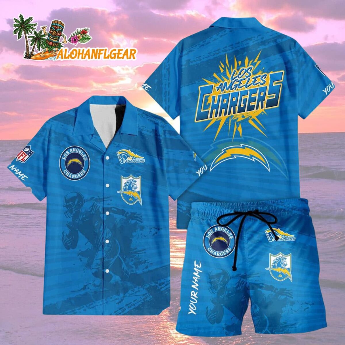 Los Angeles Chargers Combo Hawaiian Shirt And Shorts 1 Los Angeles Chargers Combo Hawaiian Shirt And Shorts Football Summer Beach Hawaiian Sets 2