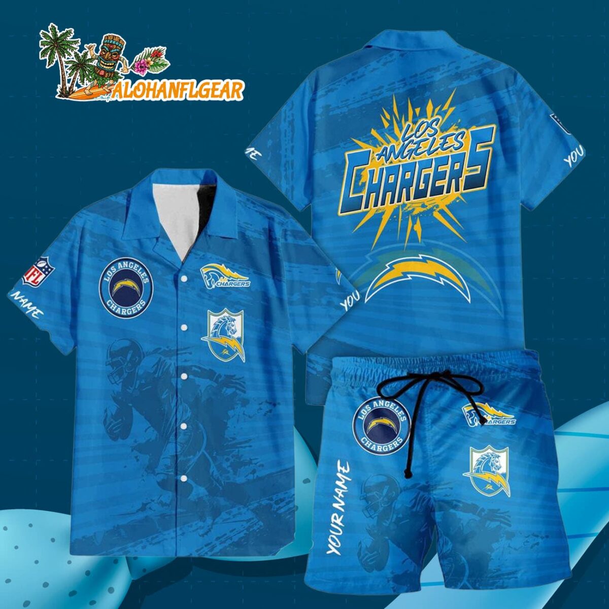 Los Angeles Chargers Combo Hawaiian Shirt And Shorts 2 Los Angeles Chargers Combo Hawaiian Shirt And Shorts Football Summer Beach Hawaiian Sets 3