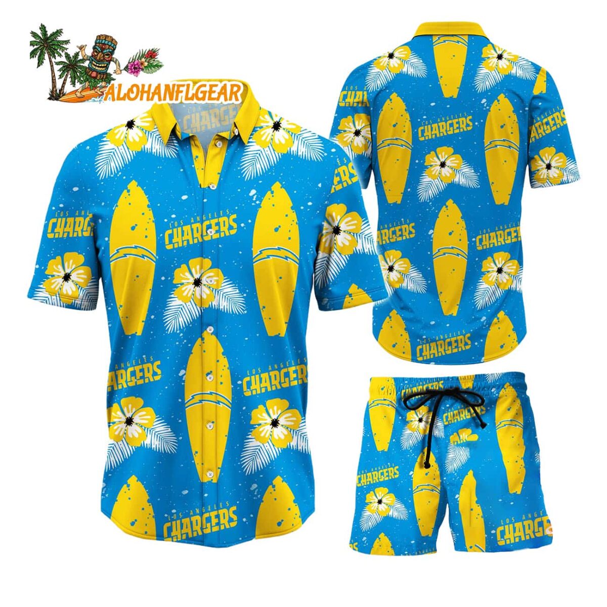 Los Angeles Chargers Flower Pattern Hawaiian Shirt And Shorts Football Summer Hawaiian Set 1