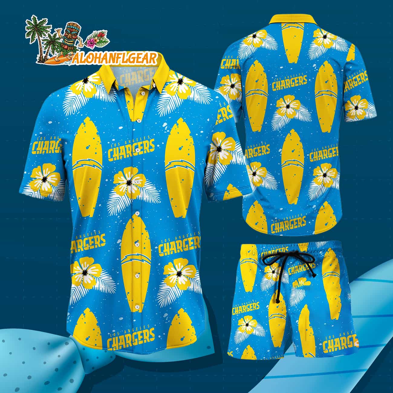 Los Angeles Chargers Flower Pattern Hawaiian Shirt And Shorts Los Angeles Chargers Flower Pattern Hawaiian Shirt And Shorts
