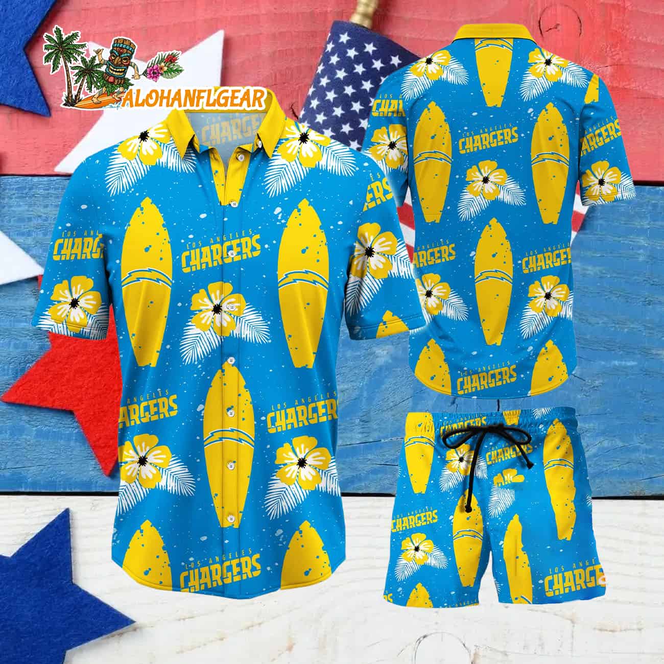 Los Angeles Chargers Flower Pattern Hawaiian Shirt And Shorts Los Angeles Chargers Flower Pattern Hawaiian Shirt And Shorts