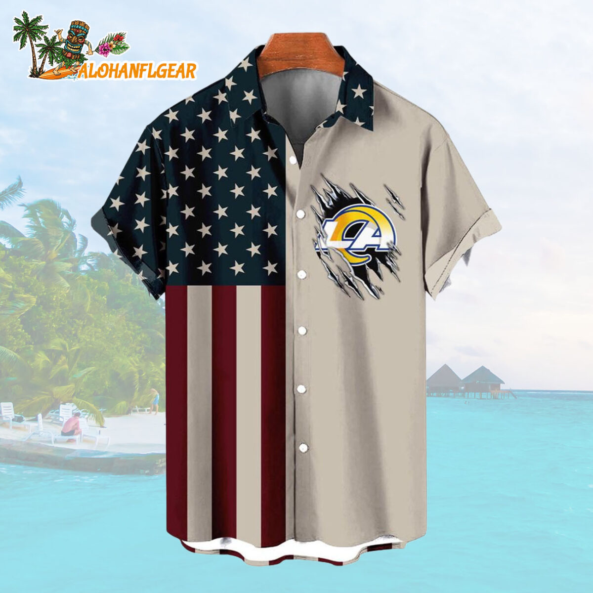 Los Angeles Rams American Flag Summer Button Hawaiian Shirt 1