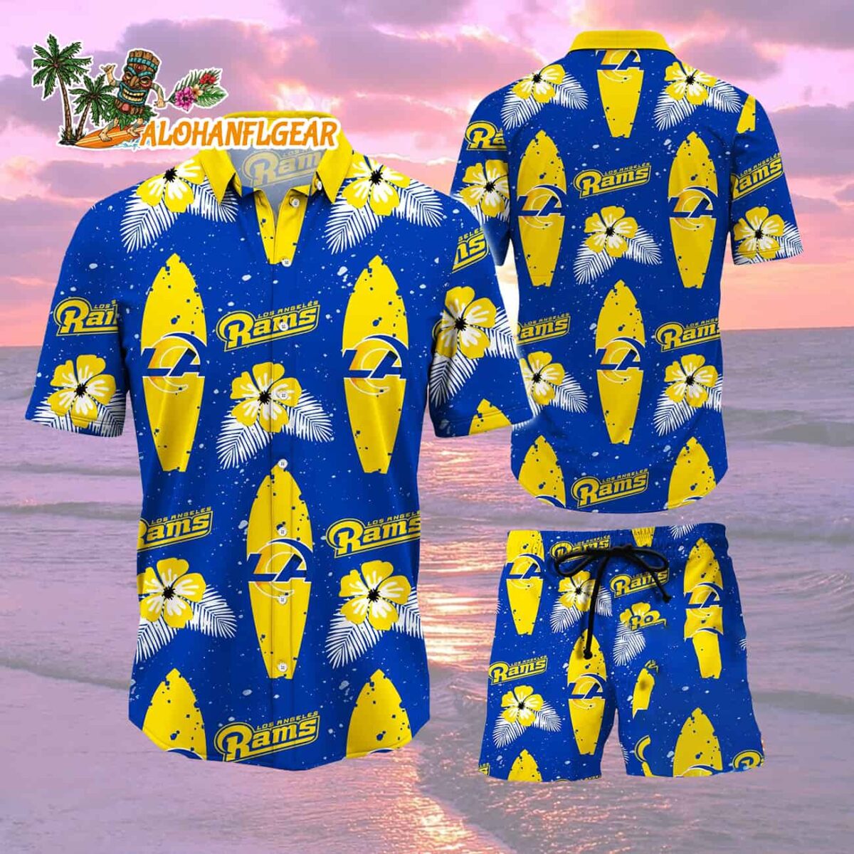Los Angeles Rams Flower Pattern Hawaiian Shirt And Shorts Football Summer Hawaiian Set 2