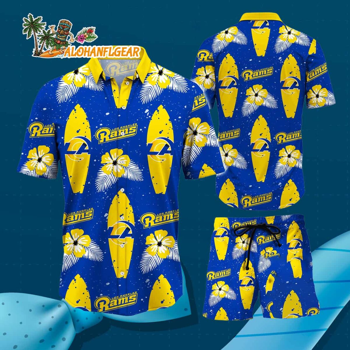 Los Angeles Rams Flower Pattern Hawaiian Shirt And Shorts Football Summer Hawaiian Set 3