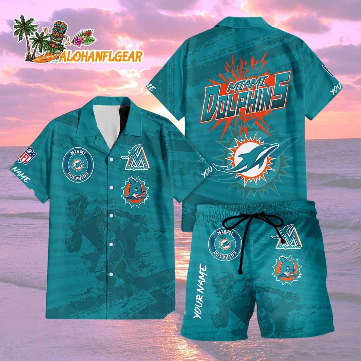 Miami Dolphins Combo Hawaiian Shirt And Shorts Football Summer Beach Hawaiian Sets 2