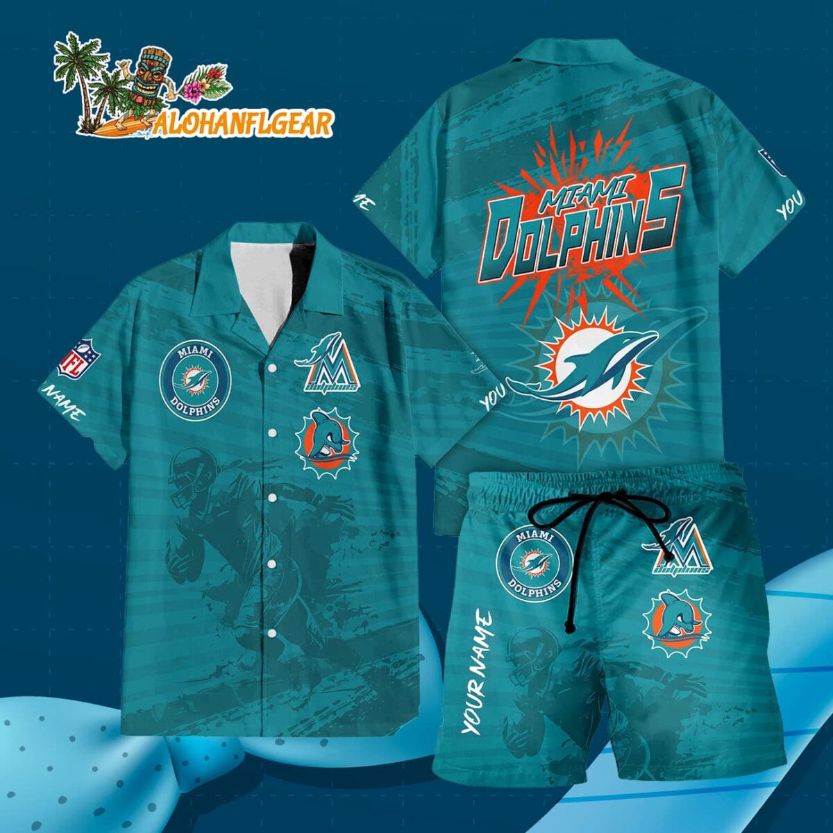 Miami Dolphins Combo Hawaiian Shirt And Shorts Football Summer Beach Hawaiian Sets 3