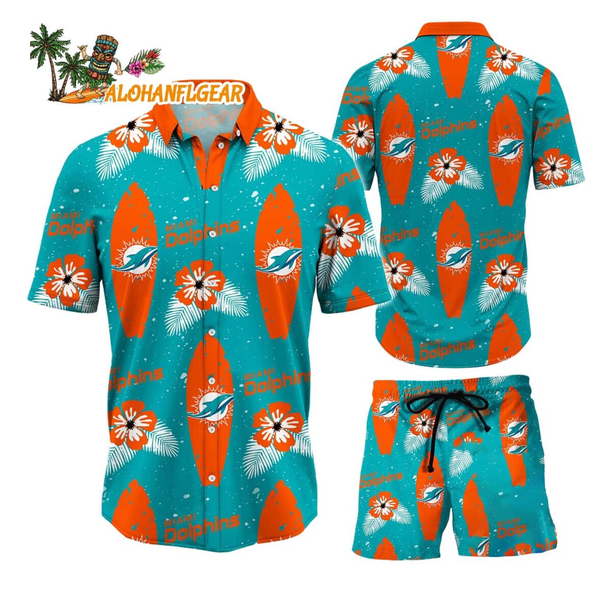 Miami Dolphins Flower Pattern Hawaiian Shirt And Shorts Football Summer Hawaiian Set 1